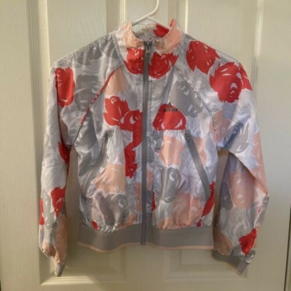 Adidas By Stella McCartney Floral Barricade Windbreaker Jacket Girls Size S 9-10